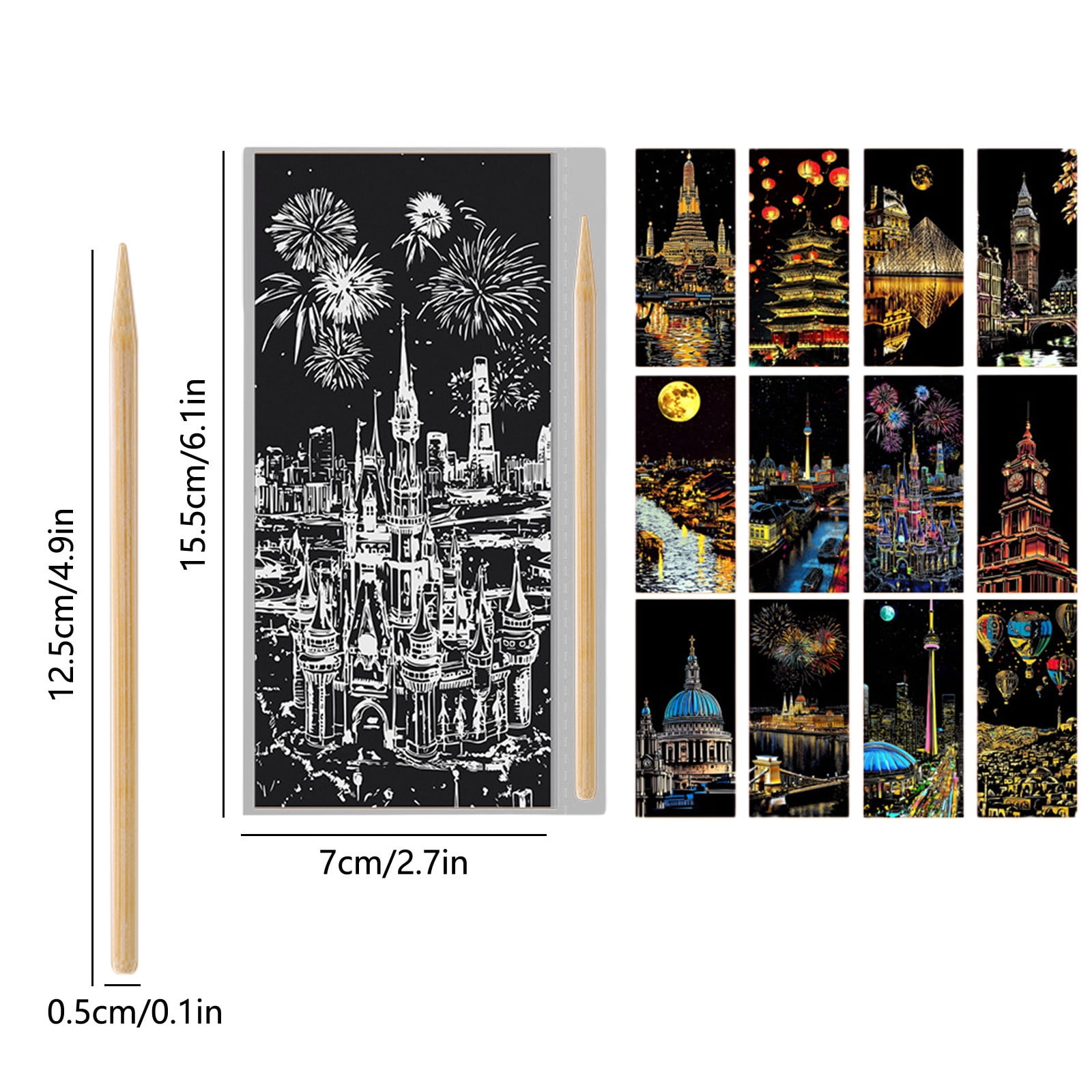 YiJuHui 60pcs Scratch Art for Adults -Glow in The Dark Scratch Painting Craft Kit (12 Sheets) Foil art Foil Engraving Art Set Stress Relief Gift for Craft Lovers Creative Scratch Art Home Decor