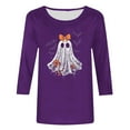 thumbnail image 4 of FAVIPT Spooky Tops for Women Halloween Day Funny Pumpkin Print Shirts 3/4 Sleeve Crew Neck Soft Tops Casual Trendy Fall 2025 Tees Purple,XXL, 4 of 4