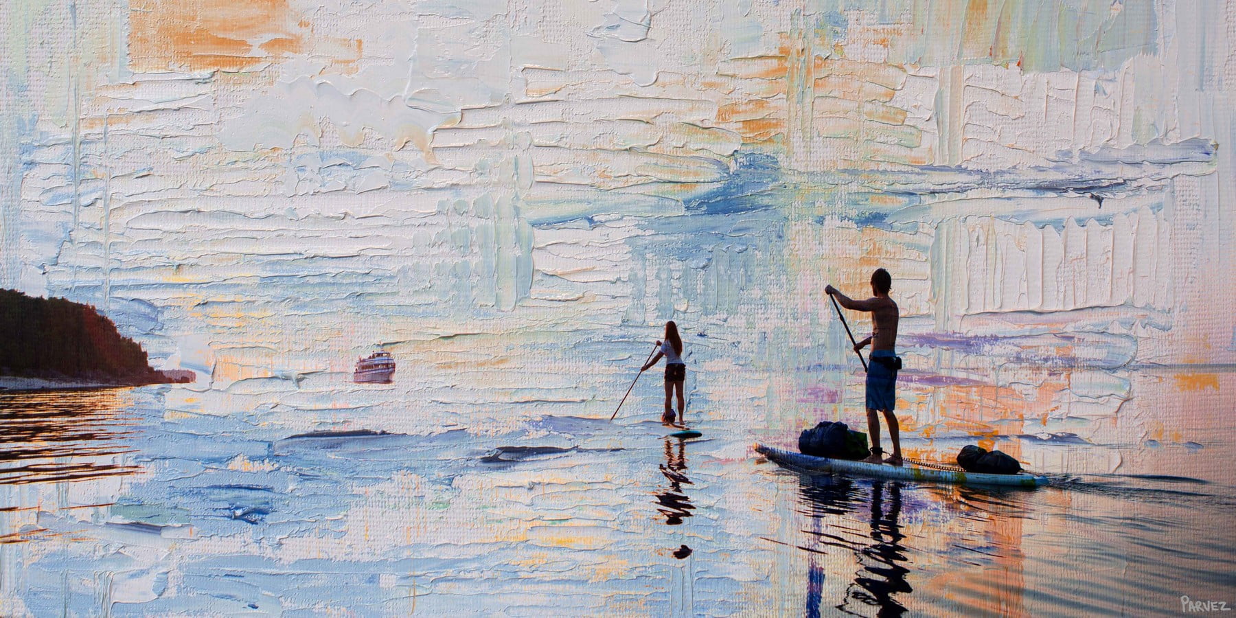 "Dusk Paddling" Painting Print on Wrapped Canvas