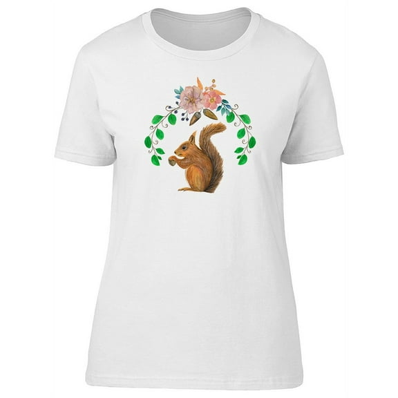 Cute Floral Watercolor Squirrel T-Shirt Women -Image by Shutterstock, Female x-Large
