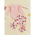 thumbnail image 4 of Suealasg 3Pcs Baby Girl Fall Outfits Set Long Sleeve Ribbed Romper + Floral Print Flare Pants + Headband Set 3 6 12 18 Months Infant Girl Spring Clothes, 4 of 7