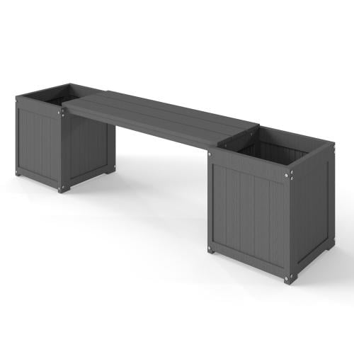 HDPE 2-in-1 Outdoor Bench with Flower Boxes, Open-Bottom Planter, Garden Patio Seating, 71 in W, Grey