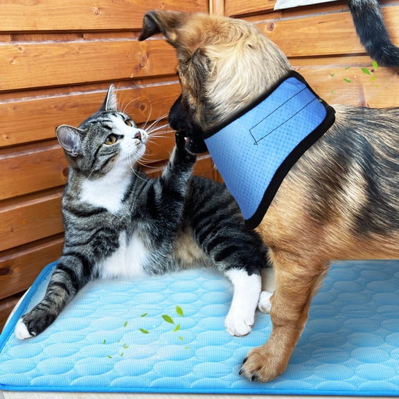 OUNONA Dog Cooling Items Pet Ice Silk Cooling Mat Black with Blue Dots 1 Ice Silk Mat