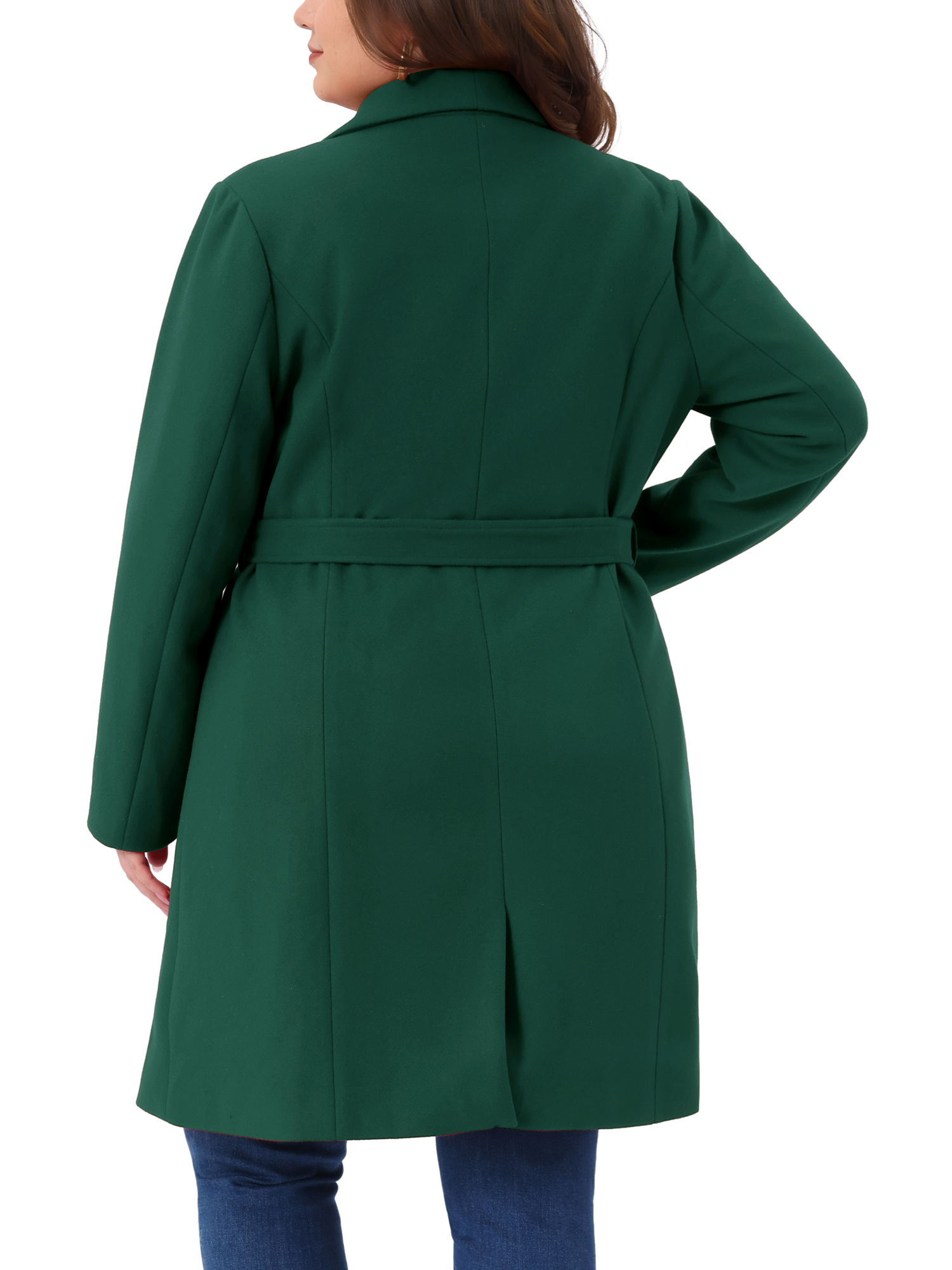 DARING DIVA Women's Plus Size Notched Lapel Coat with Belted Design 1X Dark Green