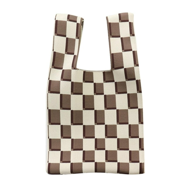 Bolso de mano de mujer de tablero de ajedrez de punto, tejido suave , bolso de hombro de bolsa informal capacidad para viajes Beige Café Macarena Bolsos de hombro para mujer