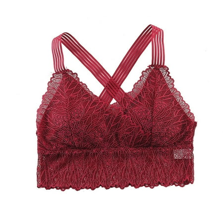Full-Figure Bra Women Lingerie Lace Chest Tube Tops Backless Bra Camisole Base Underwear V-Neck Seamless Bra Feature Hook and Eye Closure Push-up Bra Style Y-114   Red-d one size
