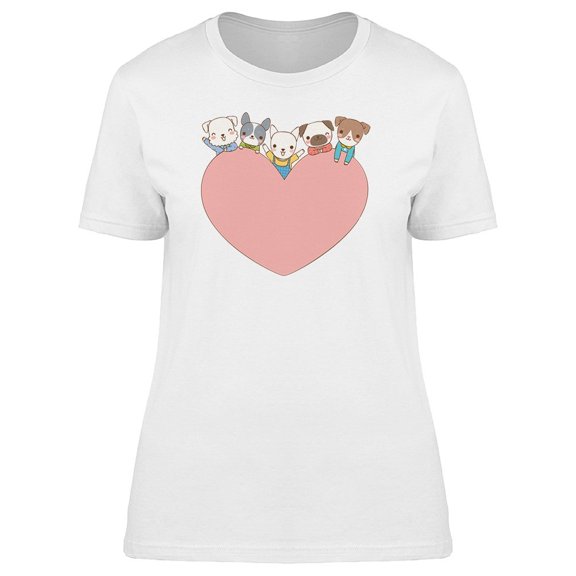 Cute Dogs On A Heart Doodle Tee Women's -Image by Shutterstock