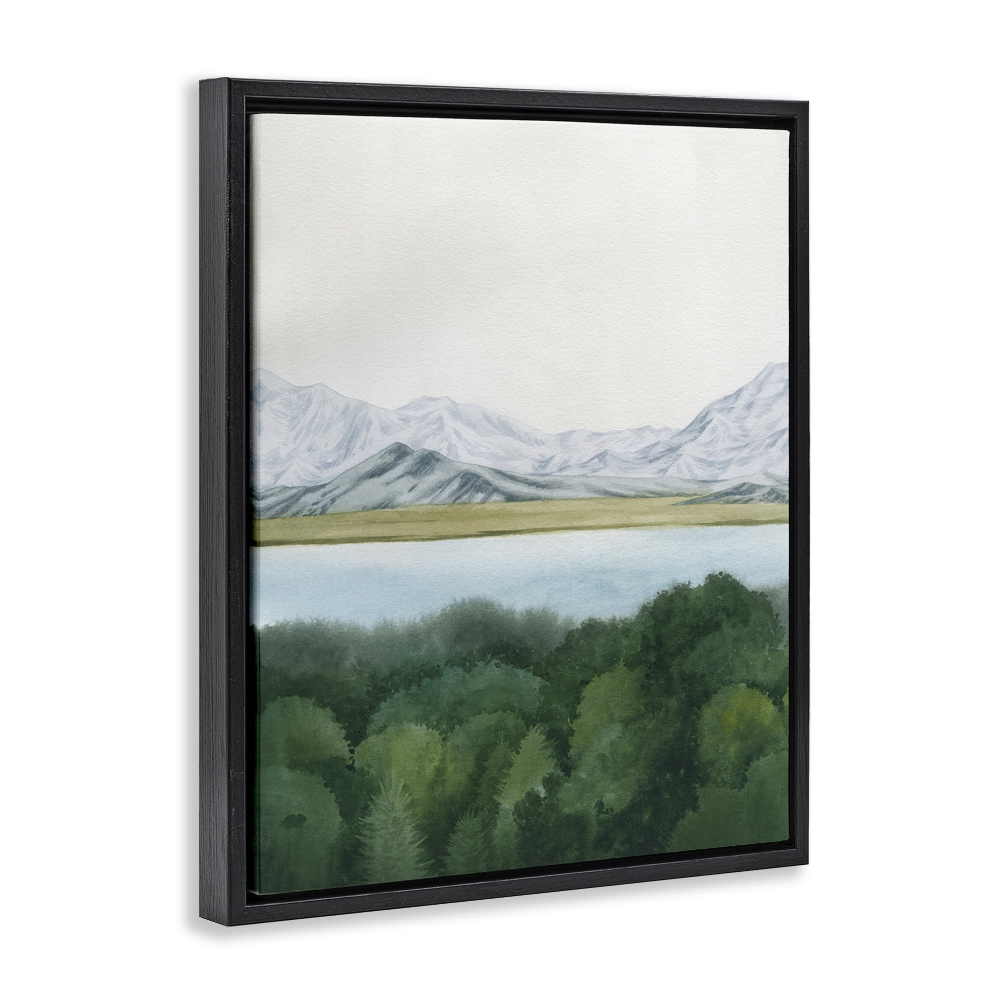 Stupell Industries Mountains Beyond Forest Landscape & Nature Painting Black Floater Framed Canvas Art Print Wall Art, 25 x 31