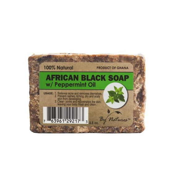 By Natures - 100% Natural African Black Soap With Peppermint Oil
