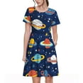 thumbnail image 1 of Kdxio Robe T-Shirt Décontractée pour Femmes Imprimé Planètes et Étoiles Robe d'Été à Manches Courtes avec Poches, 1 of 6