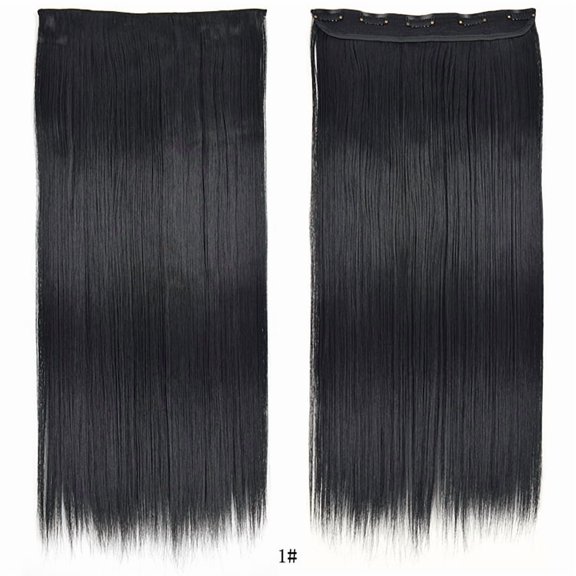 23"(60cm) Longest Straight Natural Black Full Head One Piece 5 Clips Clip in Hair Extensions for Lady Women
