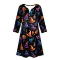 thumbnail image 4 of WTOBBY Women's Fashionable V-Neck Halloween Printed Dress with Button Detail and 3/4 Sleeve Pockets - Stylish and Functional Dress for Women,Black M, 4 of 6