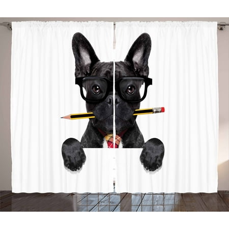 Bulldog Curtains 2 Panels Set, Businessman Black Dog with Glasses and Pencil in His Mouth Office Manager Boss, Window Drapes for Living Room Bedroom, 108W X 63L Inches, Multicolor, by (Best Music Manager For Windows)