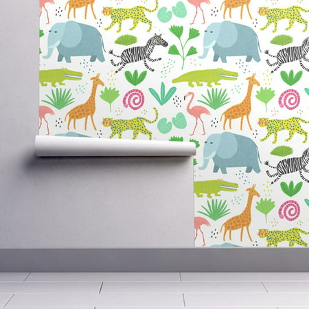 Removable Water-Activated Wallpaper Zoo Animals Safari Gender Neutral