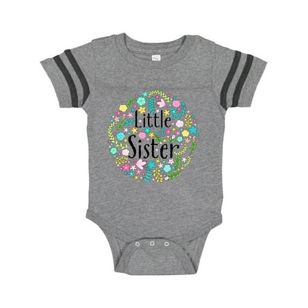 

Inktastic Little Sister with Flower Circle Gift Baby Boy or Baby Girl Bodysuit