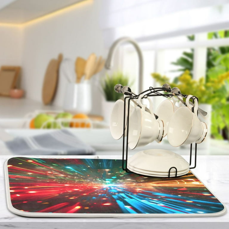 Dish Drying Mat Kitchen Counter Colorful Light Beams Dishes Drainer Pad Absorbent Microfiber Reversible 16 x18 Walmart