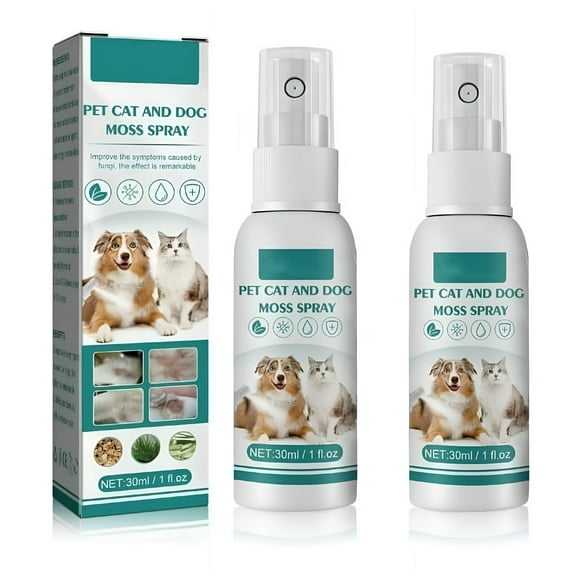 QARUN Pet Cat and Dog Moss Spray, Skin Moss Cleaning Care, 30ML Anti-Itch and Mite Removal Spray, Quick Absorption, Effective Relieves Dry Itchy Skin Allergies Universal Cat Dog, 2PCS