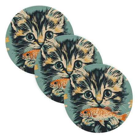

WOBOGO Cute Three Flowered Cat Coil Placemats 3pcs Resistant Hot Pads Mat for Table Counter Cooking Potholder 15in