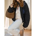 thumbnail image 6 of Female Floral Embroidered Cropped Quilted Jacket Winter Warm Button Down Puffer Jacket Coat with Pockets, 6 of 7