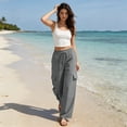 thumbnail image 5 of Women's Cotton Cargo Pants High Waisted Drawstring Wide Leg Trendy Casual Baggy Pants with Pockets 2026, 5 of 7