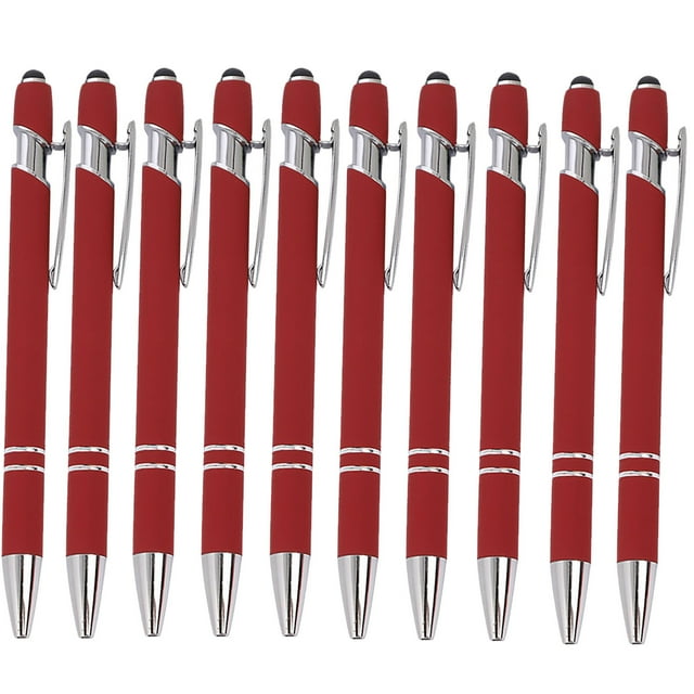 SLYNSHome 10 Pcs Stylo à Bille 2-en-1 Stylet Rétractable avec Pointe de Stylet, Stylet en Métal pour Écrans Tactiles Fournitures de Bureau - Vin