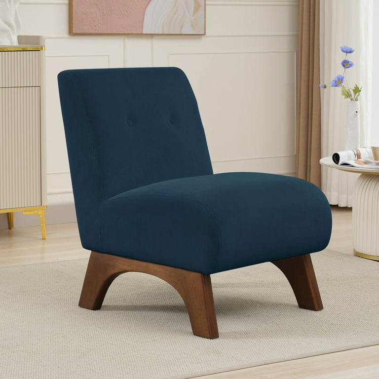 Justlet Mid Century Accent Chair Comfy Upholstered Chair with Solid Wood Frame Corduroy Armless Chair for Living Room Bedroom Teal Room Shoe