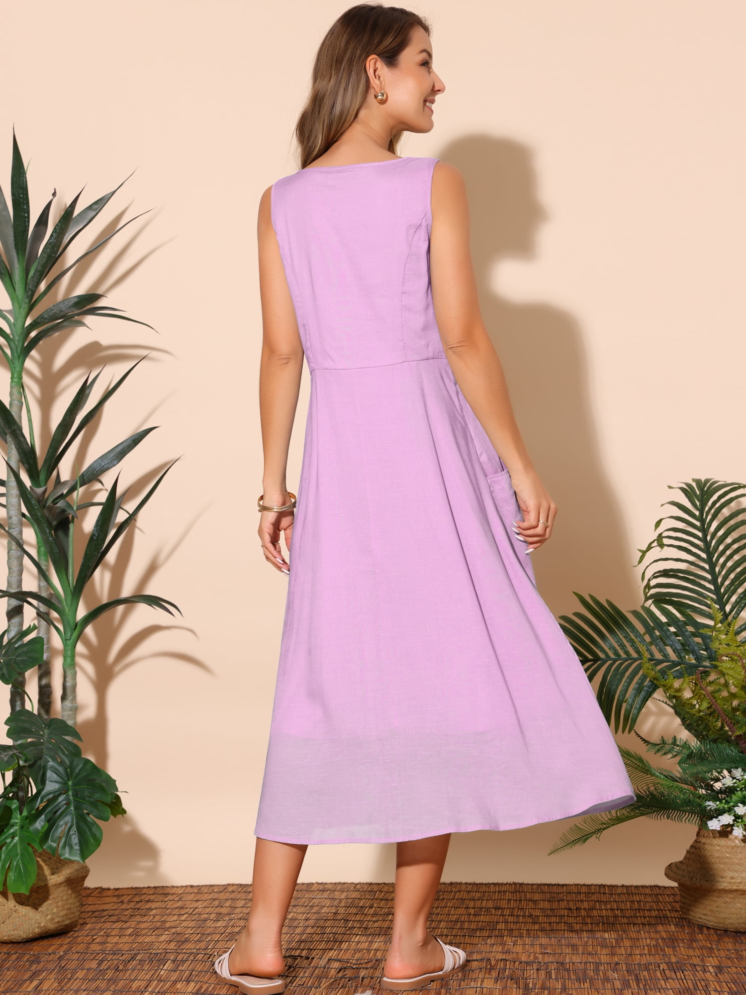 DARING DIVA Women's Sleeveless Loose Flowy Midi Tank Beach Dress XL Purple