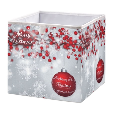 Foldable Fabric Storage Bin Home Cubes Clothing Organizer Bins Large Collapsible Box Basket for Home Organizer Red Berries and Ornament