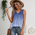 thumbnail image 5 of Women's Tank Tops V Neck Sleeveless Floral Print Loose Fit Casual Basic Summer Blouse for Ladies Blue 2XL, 5 of 5