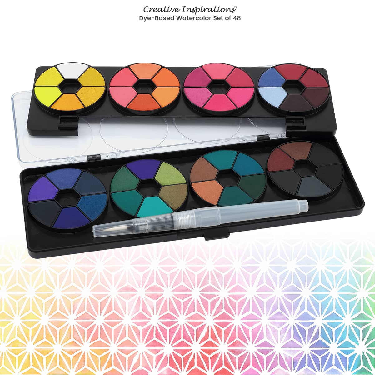 Creative Inspirations Professional Watercolor Paint Set - 48 Dye-Based Watercolor Paints for Adults - Compact, Vibrant, Travel-Friendly Set with Water Brush Pen and Mixing Lid