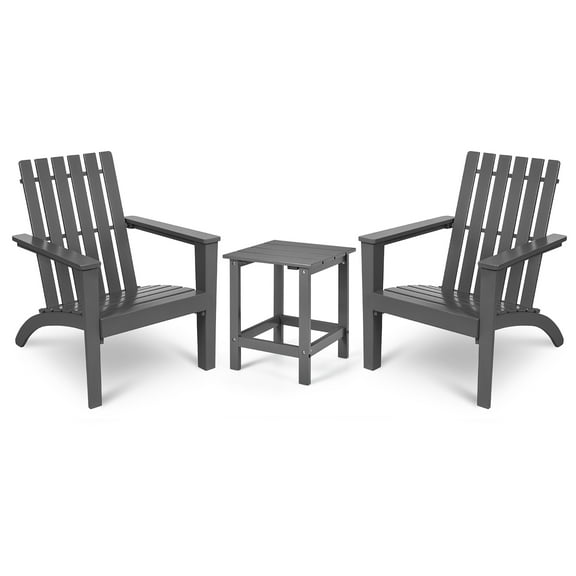 Costway 3PCS Patio Adirondack Chair Side Table Set Solid Wood Garden Deck Grey