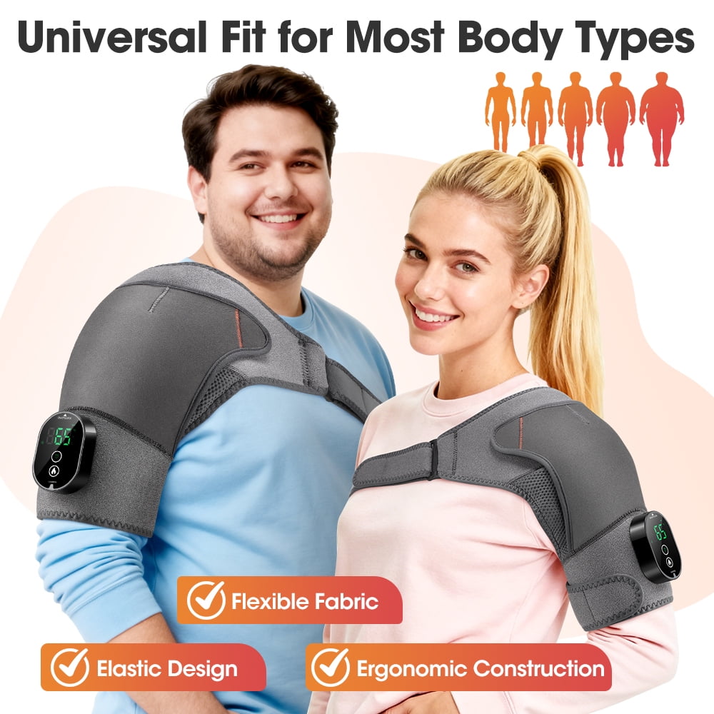 Heated Shoulder Wrap, Cordless Shoulder Heating Pad for Men Women, Electric Shoulder Heated Brace, 5 Heat Settings, 3 Auto-Off (Grey)