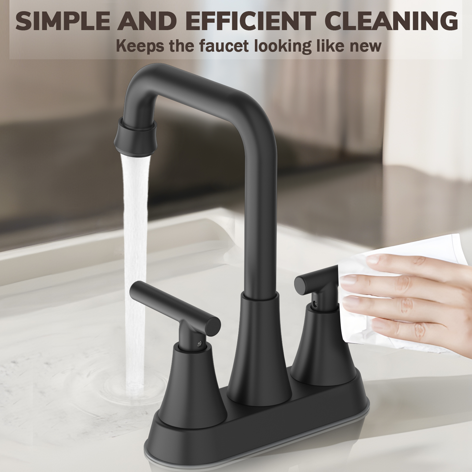 KINGTACK Matte Black 2-Handle Bathroom Sink Faucet photo 5