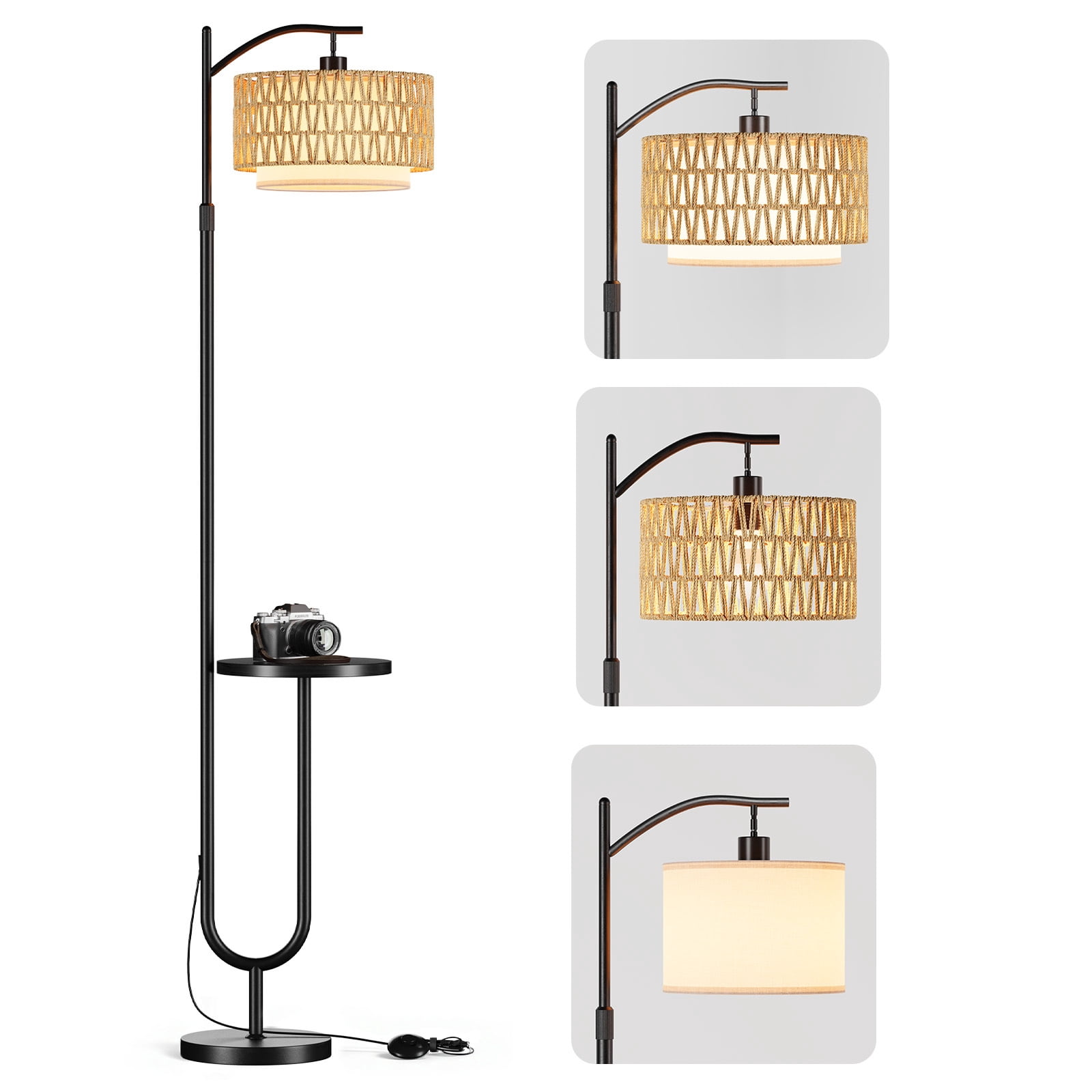 Fenbeli Floor Lamp with Table for Living Room, Dimmable LED Standing Lamp with Shelf, Tall Modern Reading Lamp