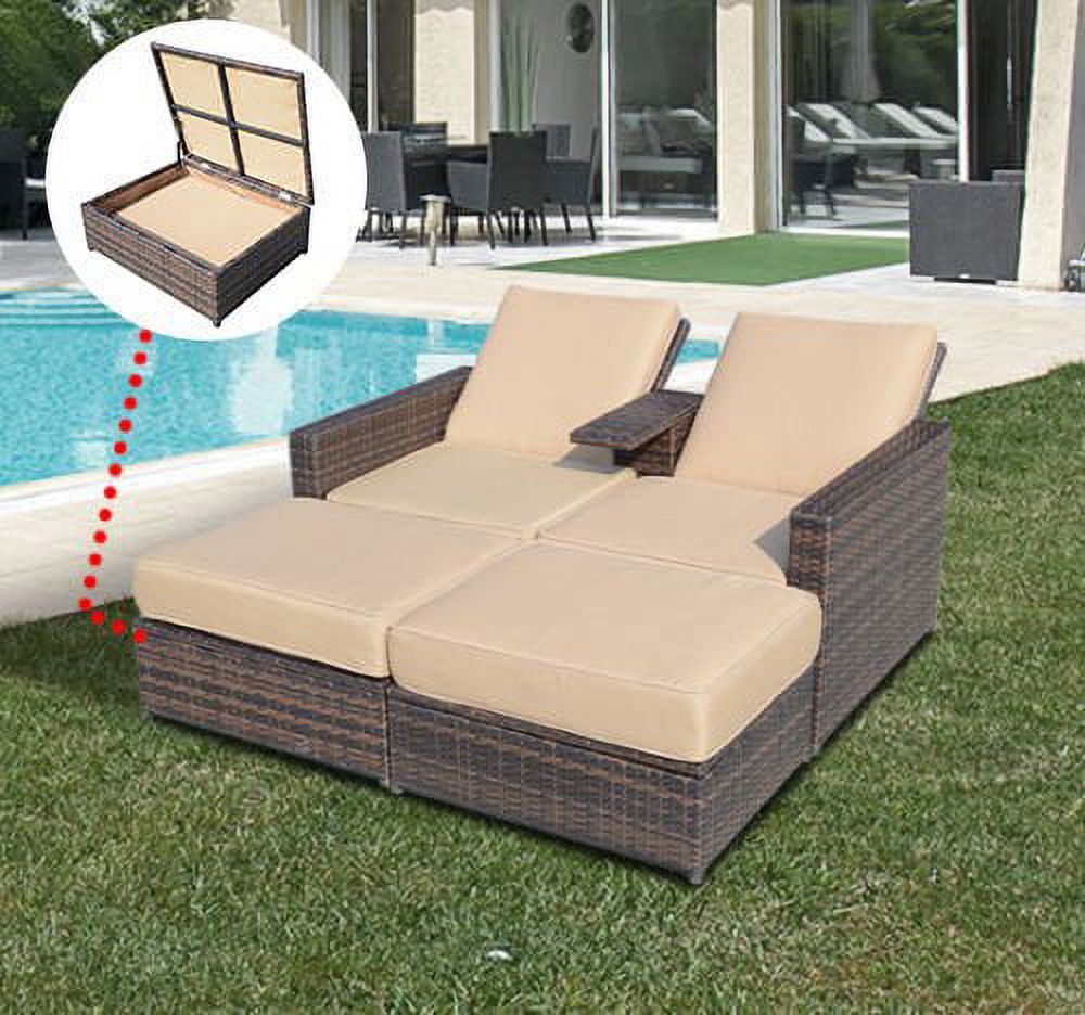 Outsunny 3 Piece Patio Sofa Set Recliner Lounge Ottoman Loveseat Rattan Outdoor, seating capacity-2 - image 3 of 10