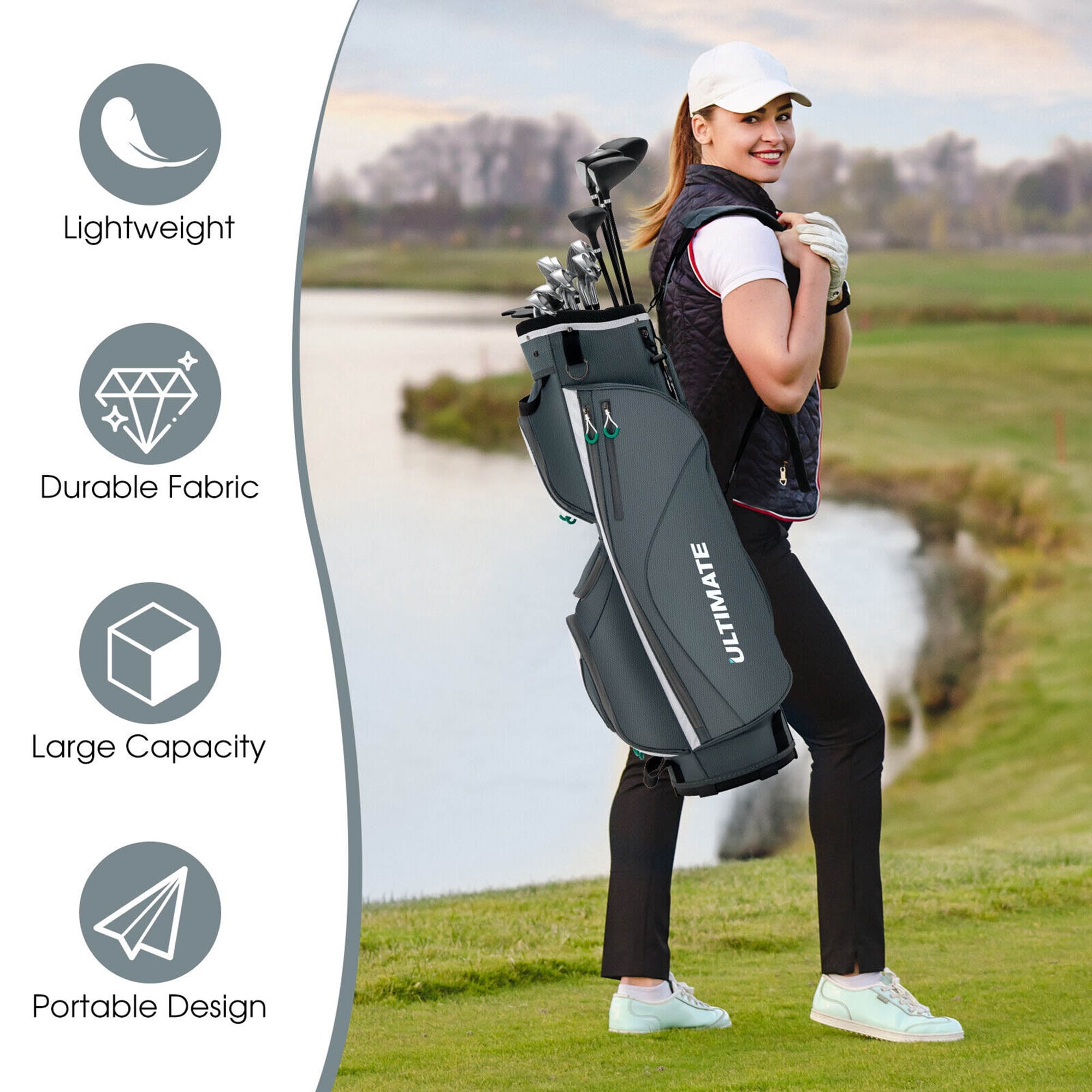 Gymax 14 Dividers Golf Cart Bag w/ 7 Zippered Pocket Cooler Bag Rain Hood Valuable Bag