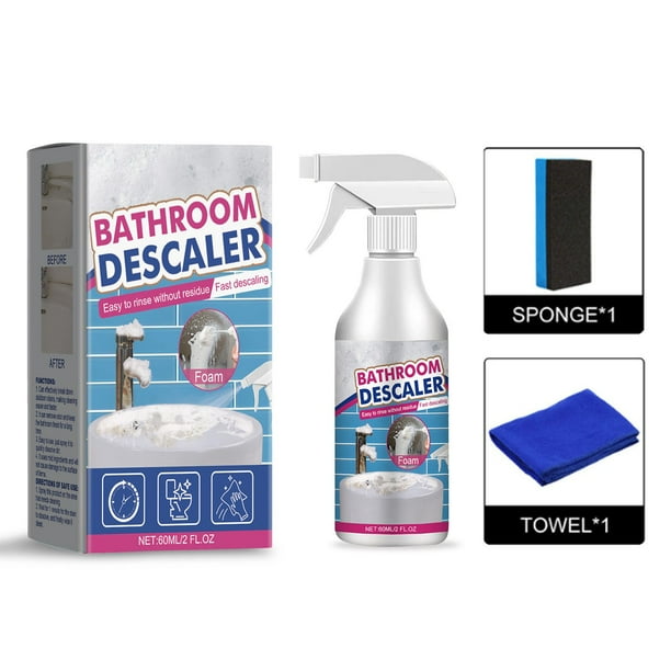 Líquido limpiador de baño | Descalcador de vidrio | Quita-tejas y grifos | Eliminación de manchas y suciedad | Fórmula del tensioactivo | Incluye 1 limpiador, 1 trapo, 1 esponja | 60ml |