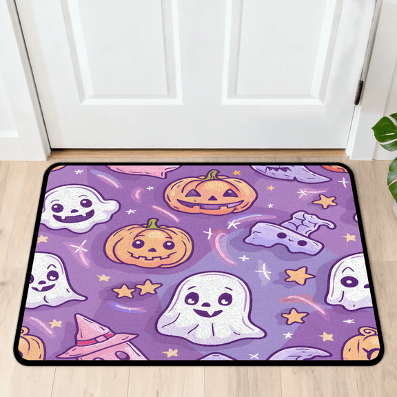 CURLYOOT Cute Ghost Indoor Doormat, Non-Slip Absorbent Door Mat 24" x 16", Halloween Pumpkin Entrance Floor Mat Washable Entry Doormats for Entryway Front Back Door