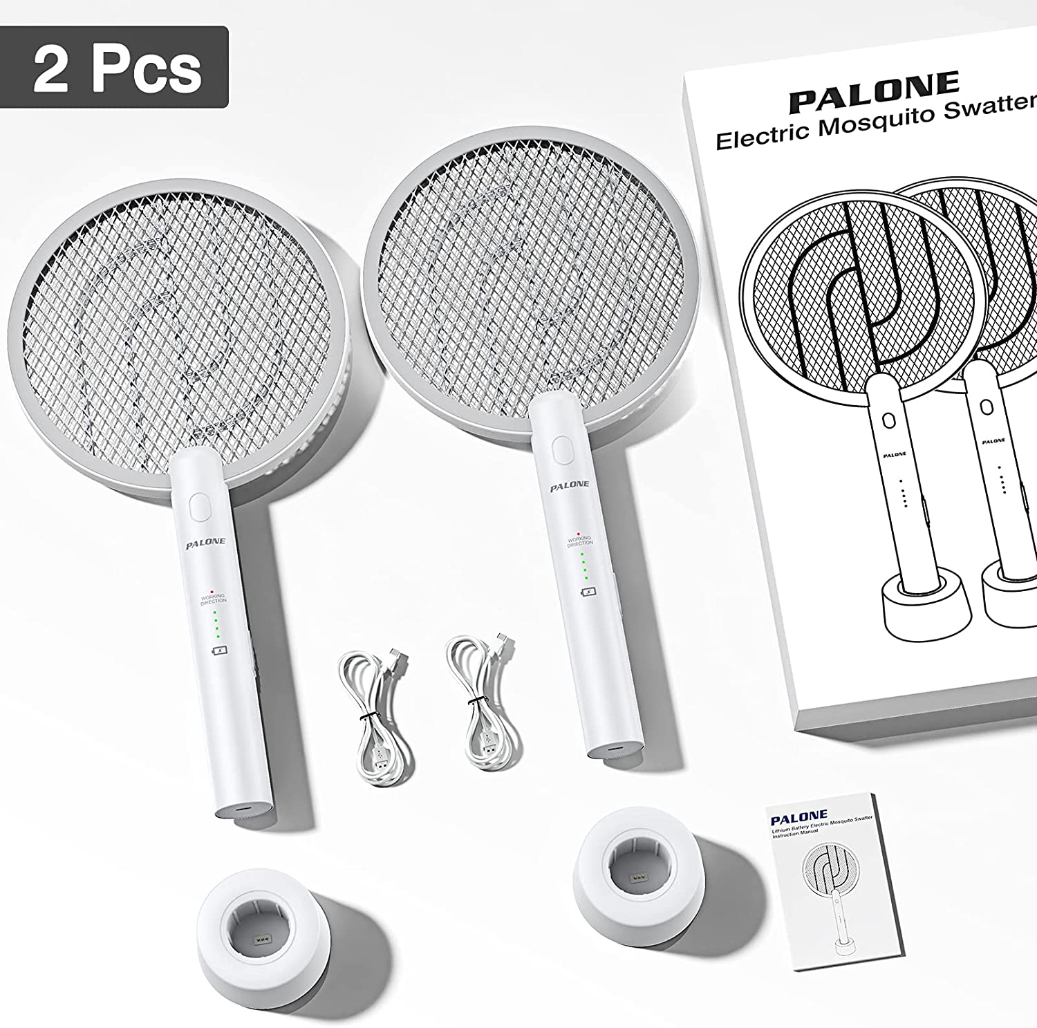 Bug Zapper, PALONE 2 in 1 USB Rechargeable Electric Fly Swatter Lamp & Racket, 3000V Pest Insects Control Flying Bugs Trap Mosquito Killer for Home, Kitchen, Office, Outdoor