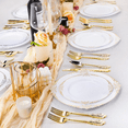thumbnail image 5 of Goodluck Vintage Gold Rim Disposable Plastic Dinnerware Set 100 Count 10.25 Inch Dinner and 7.5 Inch Dessert Plates, 5 of 7