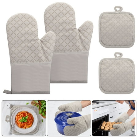 

4pcs Oven Mitt and Pot Holder Set EEEkit 500°F Heat Resistant Oven Gloves Non-Slip Silicone Oven Mitts and Pot Holders for Cooking Baking Oven Gloves and Hot Pads for Kitchen Black/Gray