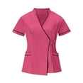 thumbnail image 5 of Pxxlle Scrubs for Women Set Plus Size Short Sleeve Wrap Tops with Pockets Solid Color Long Pants Nurse Uniform Workwear Hot Pink XXXL, 5 of 10