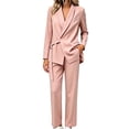 thumbnail image 2 of Cagogo Women Plus Size 2 Piece Outfit Long Sleeve Blazer Tops Wide Leg Pants Set Casual Business Lounge Suits Tracksuits Travel Work Clothes, Pink 2XL, 2 of 8