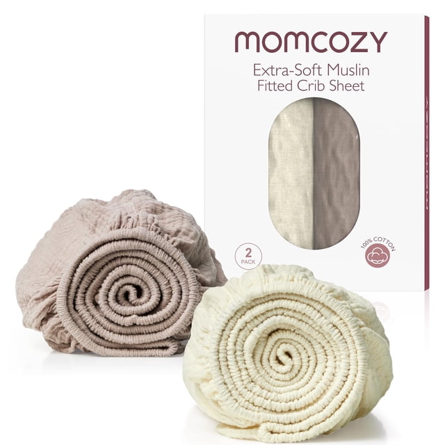 Sábanas ajustables para cuna Momcozy, muselina, 2 unidades, algodón natural