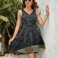 thumbnail image 3 of Greek Key Ornate Black & Gold Sleeveless Dress Women Summer Evening Dresses Ladies Sundress, 3 of 7