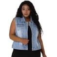 thumbnail image 3 of Chaleco Denim uxcell con bolsillos de pecho único Azul Cielo 3X, 3 of 6