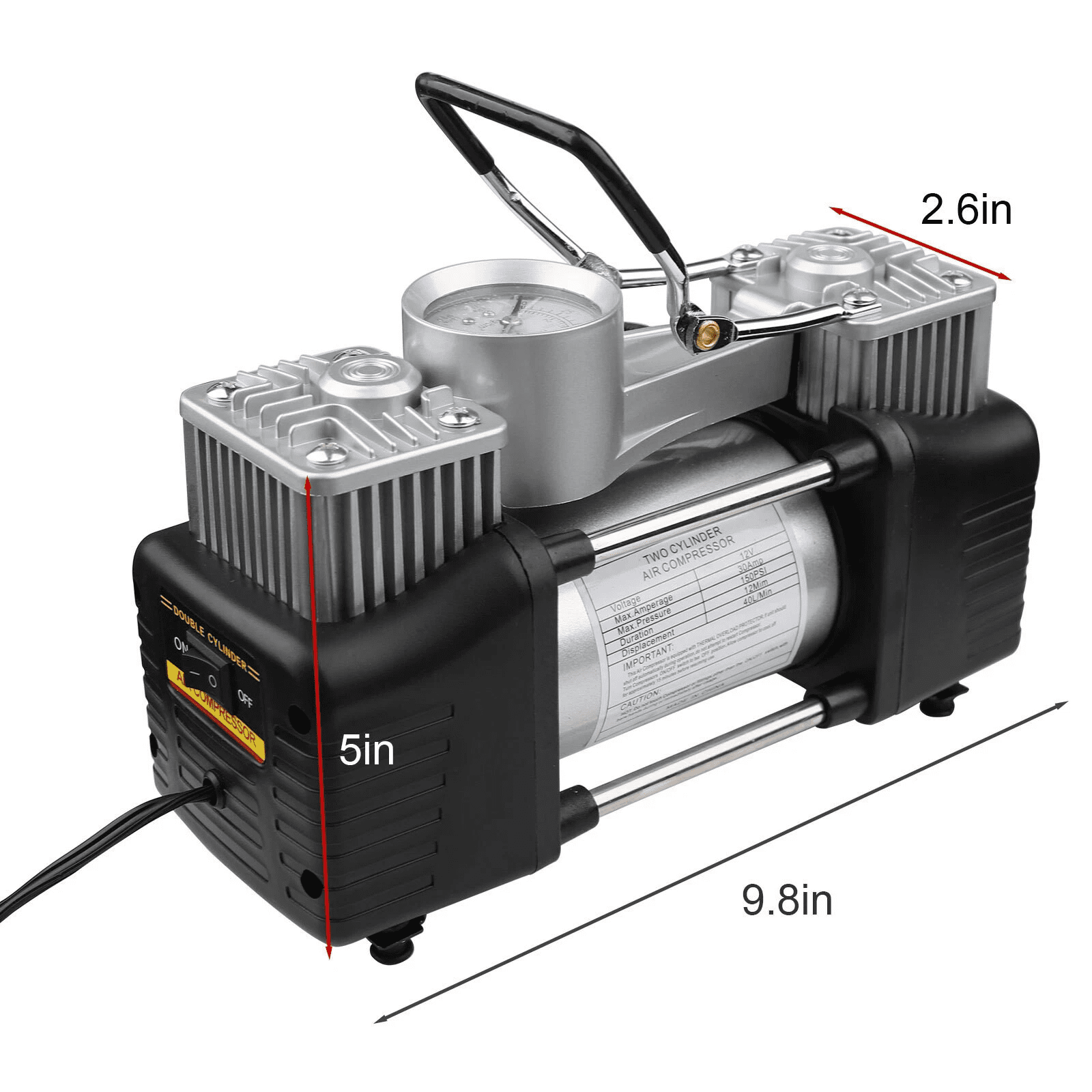 Woudy Heavy Duty Portable Air Compressor Car Tire Inflator Electric Pump Auto 12V