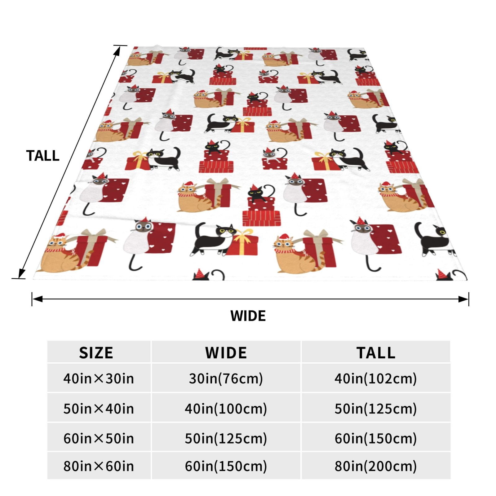 Rateoe Cute Cat And Christmas Gift Print Fuzzy Fleece Throw Blanket Extra Large,Super Soft,Fluffy and Warm Blankets for Couch,Bed,All Season Use (40"x30")