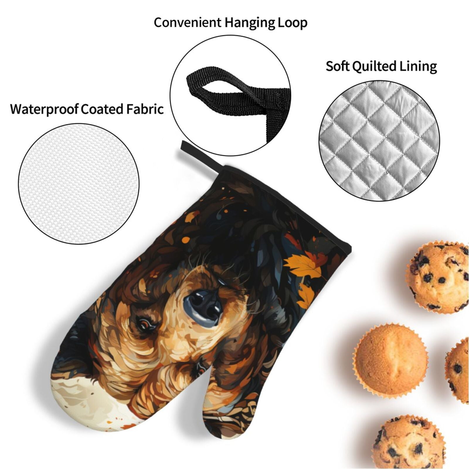 Bear Grizzly Bear Art Vintage 4Pcs Oven Mitts and Pot Holders Sets Oven Kitchen Gloves Hot Pads for Cooking BBQ Baking Grilling