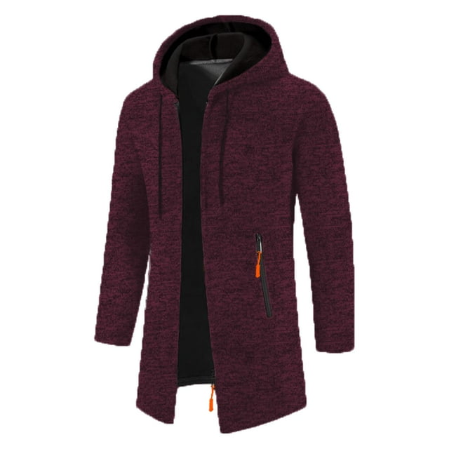Men's Winter Sweater Coat - Thick High Neck Design, Solid Color Check Pattern Options, Long Sleeve Cardigan, Warm Knitted Fabric, Perfect for Cold Weather